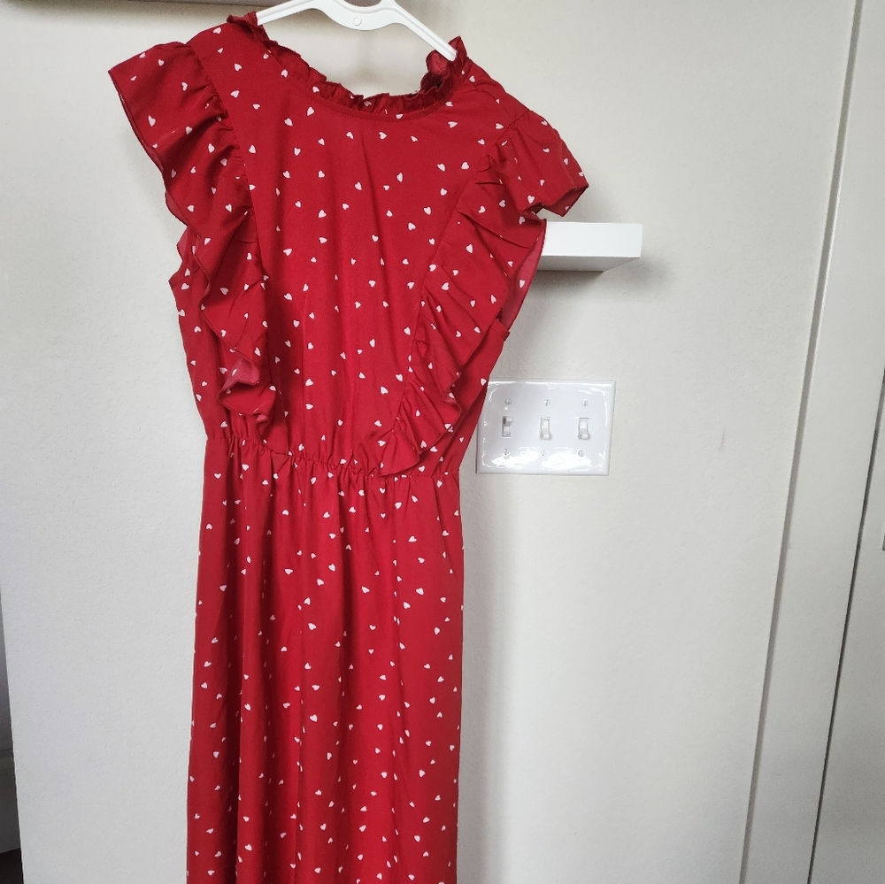 Red and white midi dress